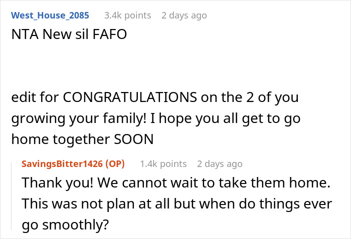 Reddit conversation discussing posting screenshots of SIL's texts and the impact of making her look bad online.