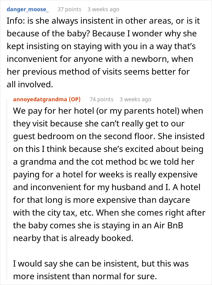 Reddit discussion about a woman refusing obese mom to babysit newborn, sparking fat shaming controversy online.