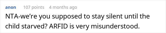 Screenshot of an online comment discussing the controversy of a couple reporting parents to CPS for starving their child.