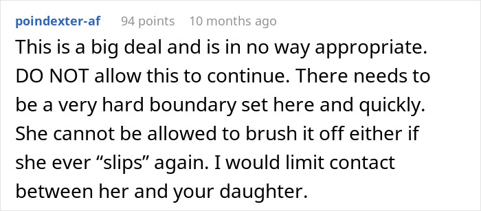 Comment warning about setting firm boundaries and limiting contact with MIL who calls herself mommy.