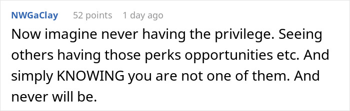 Screenshot of an online comment discussing changes experienced after losing pretty privilege and its impact on opportunities.