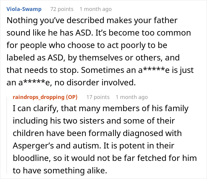 Screenshot of an online discussion about a dad wanting a front-row seat to his daughter's delivery and her refusal.