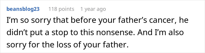 Screenshot of a forum comment expressing sympathy related to family issues involving a horrible stepmom left furious and blocked.