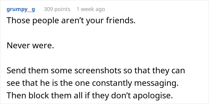 Comment advising to send screenshots to prove who is messaging and then block if no apology, related to fake relationship and cheating claims.