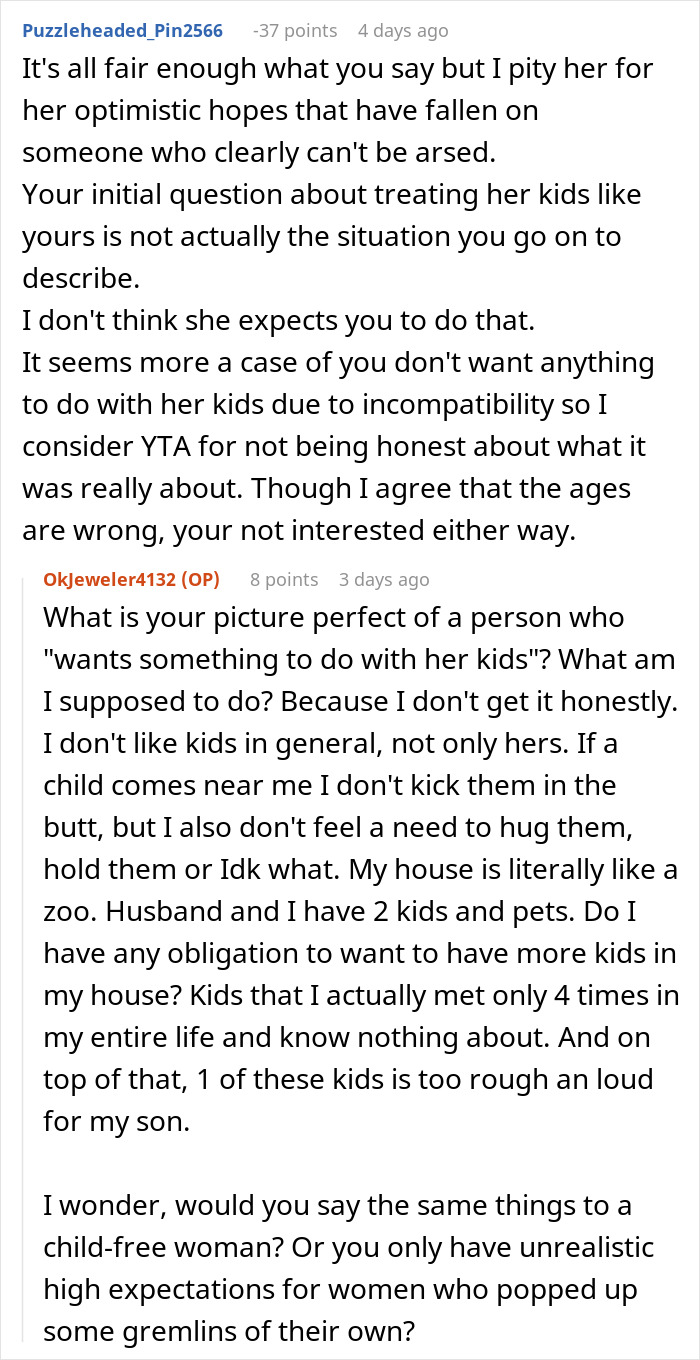 Reddit discussion about treating brother&rsquo;s girlfriend&rsquo;s kids differently than own kids and family dynamics challenges.