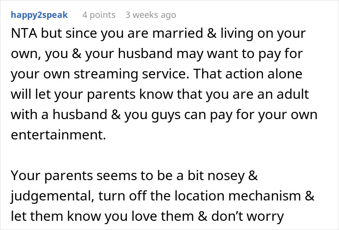 Comment discussing removing phone tracking due to parents using it to see location and privacy concerns.