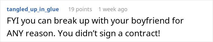 Text post discussing breaking up with a boyfriend for any reason, related to guy always brings BFF to dates.