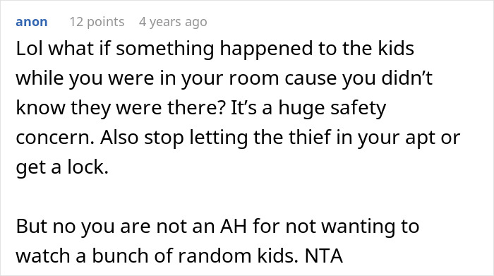 Text conversation screenshot discussing a woman criticizing her roommate for leaving her to babysit his girlfriend&rsquo;s kids.