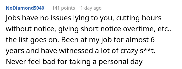 Reddit user sharing frustrations about workplace issues and personal day use, relating to bottomless mimosa brunch.