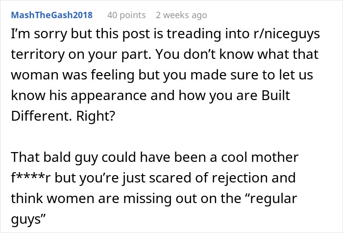 Comment discussing gym flirting and why women dislike it, highlighting rejection fears and gender dynamics online.