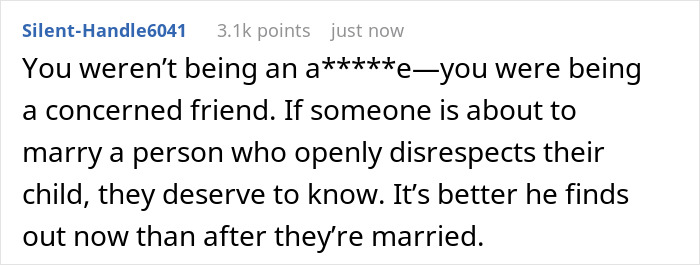 Comment discussing a bachelorette bash turning dark as bride mocks groom&rsquo;s son and a guest records the moment.