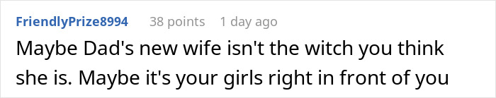 Screenshot of an online comment discussing family conflict involving daughters and a half-brother in a dramatic situation.