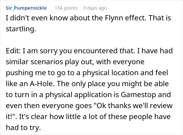 Comment discussing experience with physical office job applications and security escort situations.