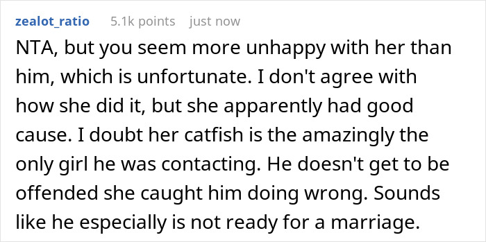 Screenshot of a forum comment discussing wedding drama after the groom fails fianc&eacute;e's loyalty test and funding issues.