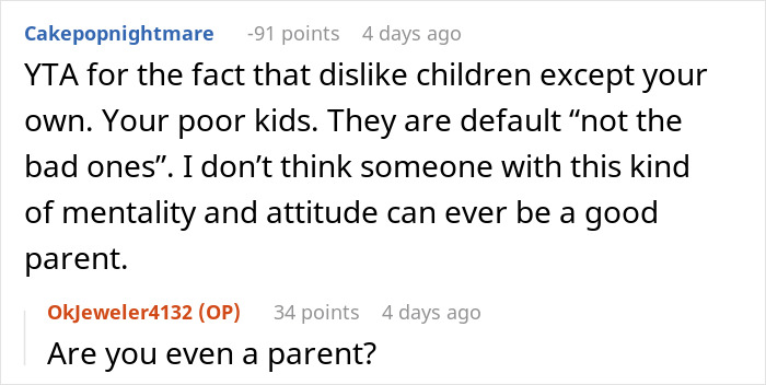 Reddit comment discussing treating brother's girlfriend's kids differently from own children in a family dispute.