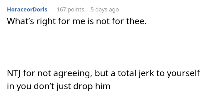 Screenshot of an online comment discussing a hypocrite guy in an open relationship reacting to his girlfriend's one-night stand.