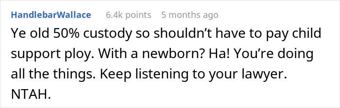 Comment discussing custody and child support challenges between post-partum wife and husband amid divorce conflict. Comment discussing custody and child support challenges between post-partum wife and husband amid divorce conflict.