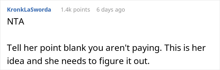 Screenshot of an online comment discussing MIL expecting DIL to pay for a birthday dinner for eight at a fancy restaurant.