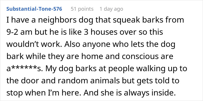Comment about neighbor&rsquo;s inconsiderate dog barking and proper dog owner etiquette from a homeowner&rsquo;s perspective.