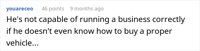Comment on a forum criticizing a boss who made workers admire his new truck before telling them their pay is late.