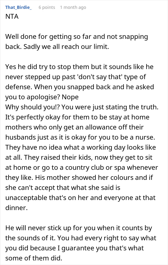 Comment defending woman who calls MIL a gold digger and criticizes housewife role, highlighting working mom struggles.