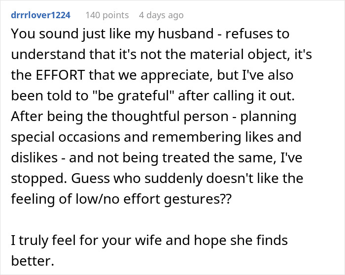 Comment about a man struggling to make his wife feel loved and the impact of effort in relationships after a date causes tears.