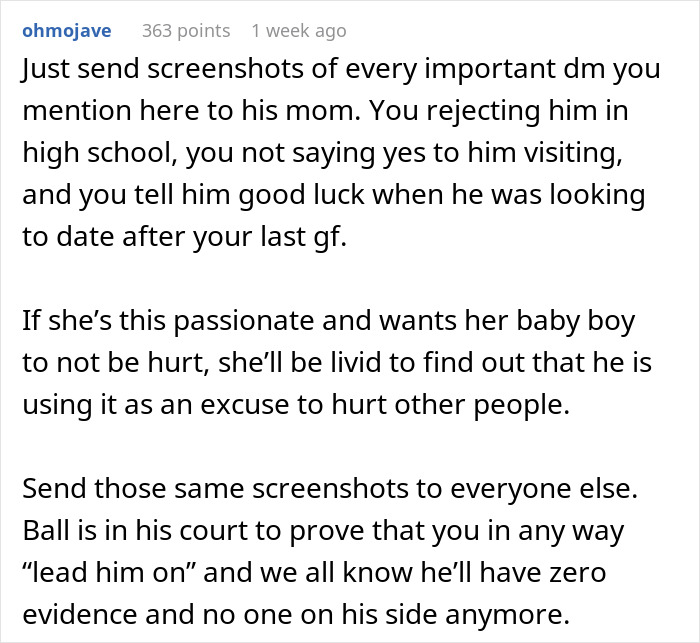 Screenshot of a user comment about a man&rsquo;s fake relationship and accusations of cheating involving a woman who rejected him.
