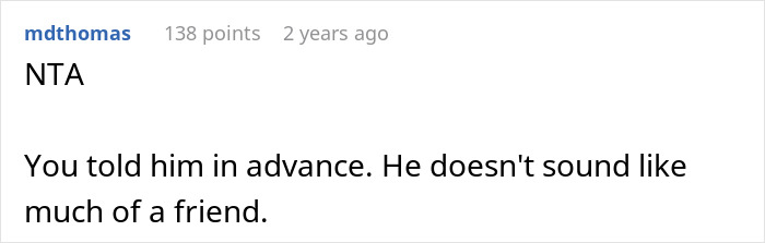 Screenshot of a Reddit comment discussing a friend laughing off vegan&rsquo;s warning about paying only for his food.