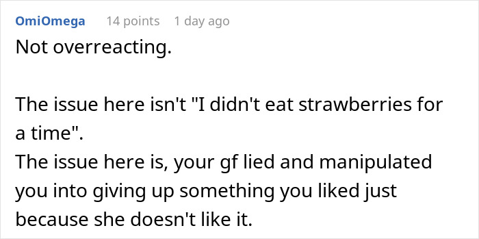 Text conversation about partner upset with girlfriend over strawberry allergy, discussing manipulation and trust issues.