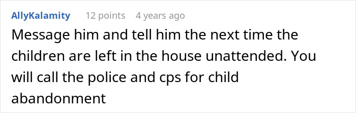 Screenshot of a social media comment warning about child abandonment after roommate left kids unattended.