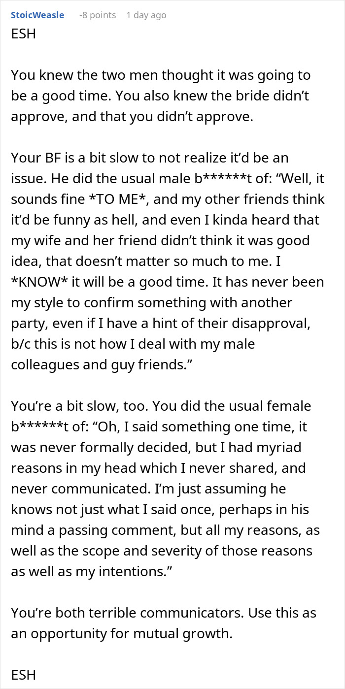 Reddit user discussing stopping boyfriend&rsquo;s proposal and communication issues at best friend&rsquo;s wedding.