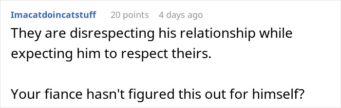 Text conversation about a woman not wanting her fianc&eacute; to attend a friend's wedding without her, discussing relationship respect.