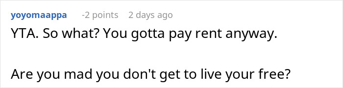 Forum user commenting critically about unknowingly paying rent to husband and his mom for two years in a heated discussion.