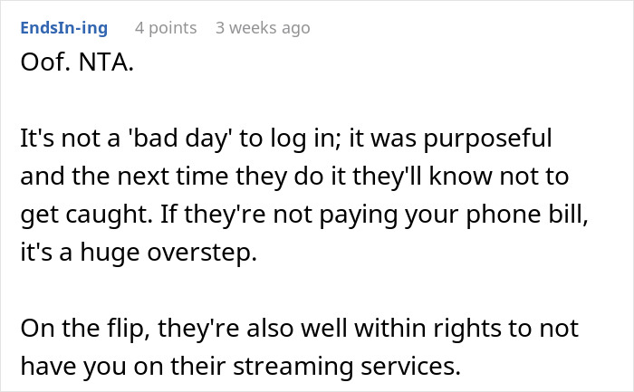Reddit comment discussing phone tracking removal by parents to monitor location and privacy boundaries in family relationships.