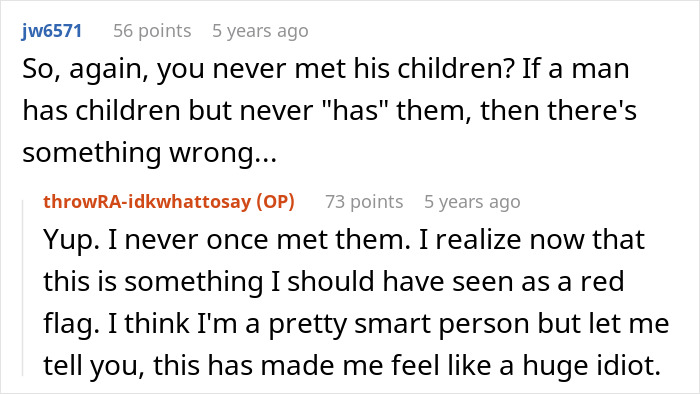 Screenshot of a Reddit conversation about a woman discovering her boyfriend&rsquo;s secret wife days before childbirth.