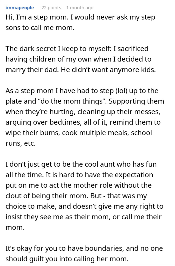 Text post from a stepmom sharing challenges of stepping up as a mom without being called mom in blended families.