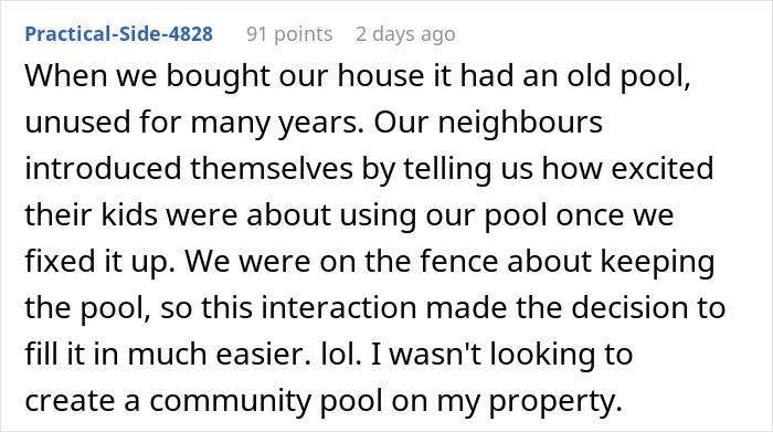 Neighbors sending relatives to use private pool without consent causing homeowner frustration and boundary issues.