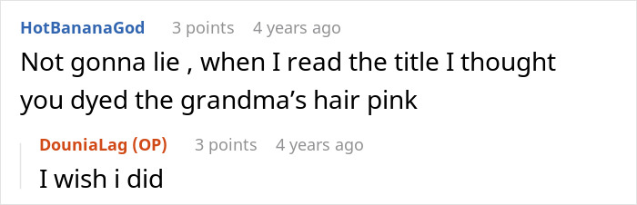 Screenshot of a Reddit comment thread about a babysitter dyeing girls&rsquo; hair pink and a grandma&rsquo;s shocked reaction.