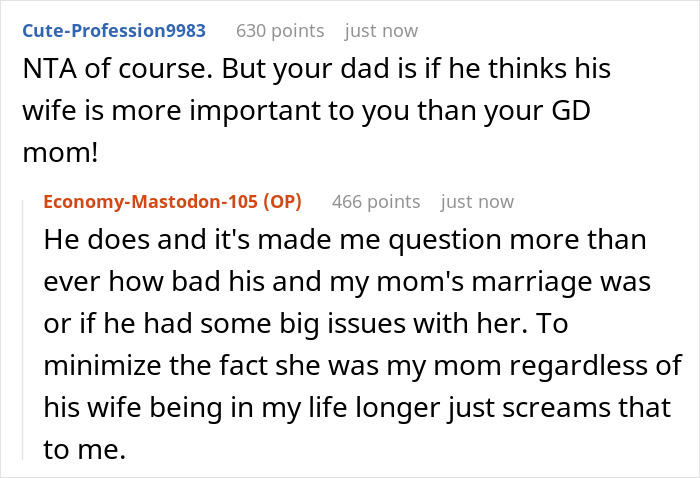 Screenshot of a Reddit conversation discussing a dad seeing his grandbaby as a sign from his late wife and a naming dispute.