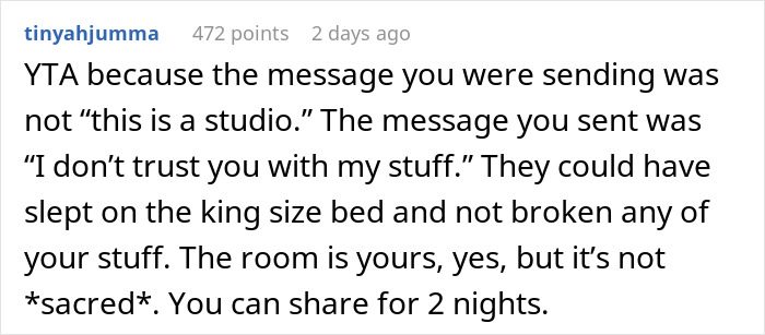 Comment explaining a guy prioritizes his miniature wargaming studio over sharing his space with his daughter and fianc&eacute;.