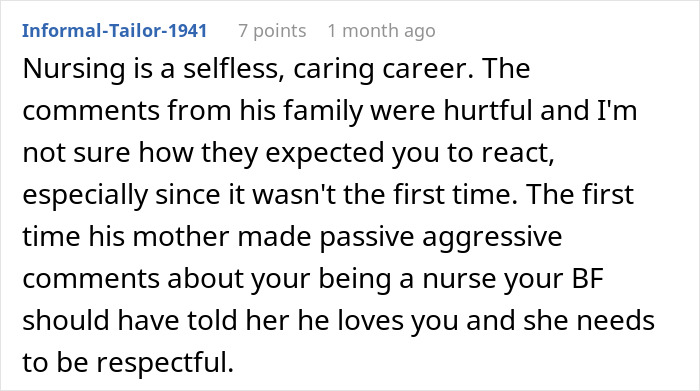 Screenshot of a Reddit comment discussing a woman shutting down her MIL, calling her a gold digger and housewife.