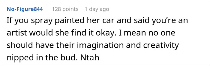 Comment discussing neighbor child digging ruining lawn and concerns about creativity being limited unfairly.