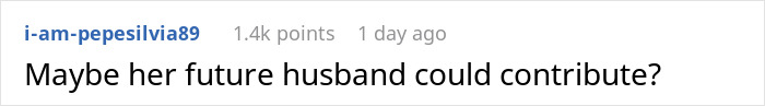 Reddit comment text saying maybe her future husband could contribute, related to distant cousin wants me to fund wedding.