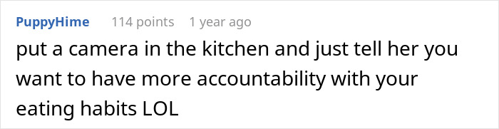 Comment text on a social media post about middle-aged woman with a shopping habit stealing roommate&rsquo;s food and accountability.