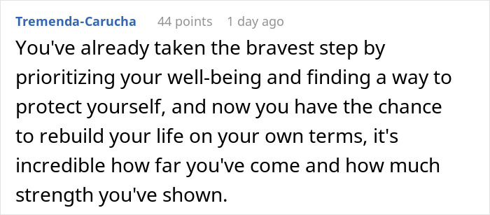 Comment praising a woman for prioritizing her well-being and strength after suspecting boyfriend tampered with toothbrush.