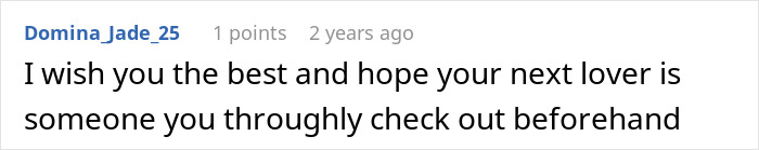 Comment expressing a wish for the best and advising thorough checking of a lover beforehand in a relationship context.