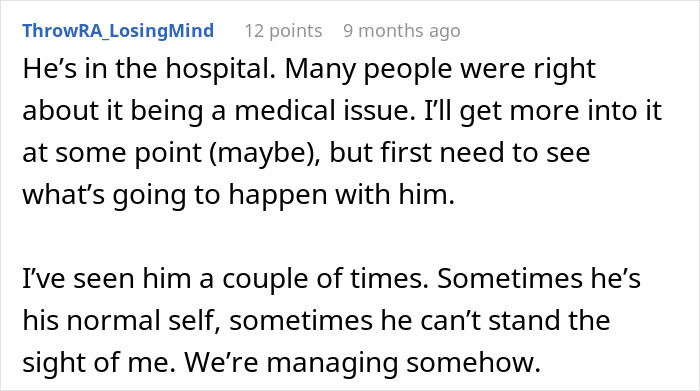 Text post about a man in the hospital with a medical issue, relating to cancer diagnosis and pregnancy assumptions.