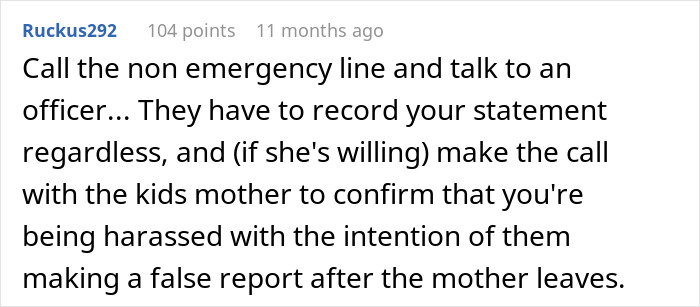 Comment discussing calling police for harassment related to man agreeing to babysit sister&rsquo;s kids despite threats due to being trans