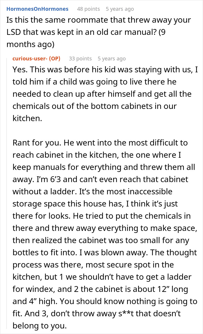 Screenshot of a Reddit conversation about a roommate who vanished with an ex and left a guy with a kid blaming him.