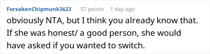 Reddit comment discussing an entitled lady parking in a friendly neighbor's spot and spreading rumors when asked to move. Reddit comment discussing an entitled lady parking in a friendly neighbor's spot and spreading rumors when asked to move.
